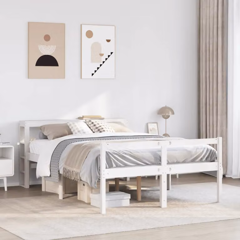 Letto per anziani vidaXL in legno massello di pino bianco con scomparti laterali L/P/H: 120 x 200 x 126 cm