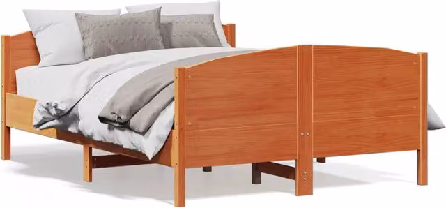 Letto matrimoniale in legno di pino massello color marrone cera con stile rustico L/P/H: 140 x 200 x 145,5 cm