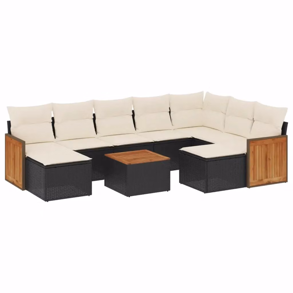 vidaXL Set Divani da Giardino 10 Pezzi a Forma di U con Cuscini, Polyrattan e Acciaio Verniciato, Nero e Bianco – 2