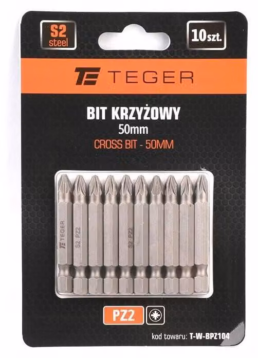 Set di 10 punte a cacciavite TEGER PZ2, lunghezza 50mm, codice prodotto T-W-BPZ104