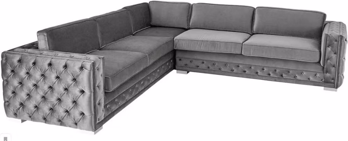 Ecksofa Wohnlandschaft Taupe Couch Eckgarnitur Polster Samt Stoff Möbel Design
