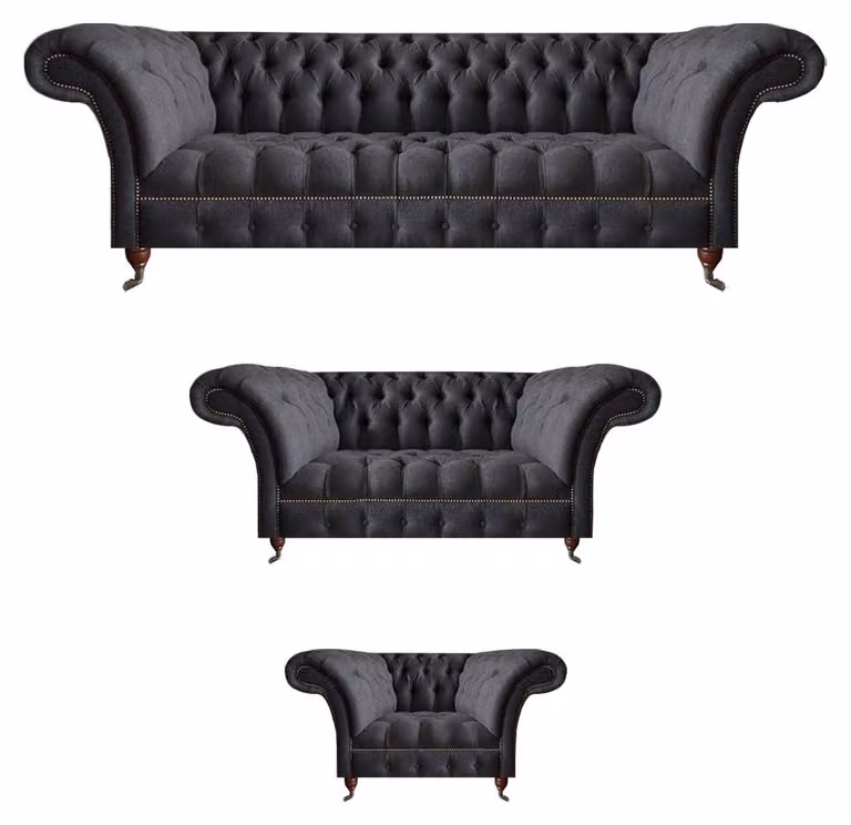 Edle Chesterfield Schwarze Couchgarnitur Polstermöbel Wohnzimmer Sofas
