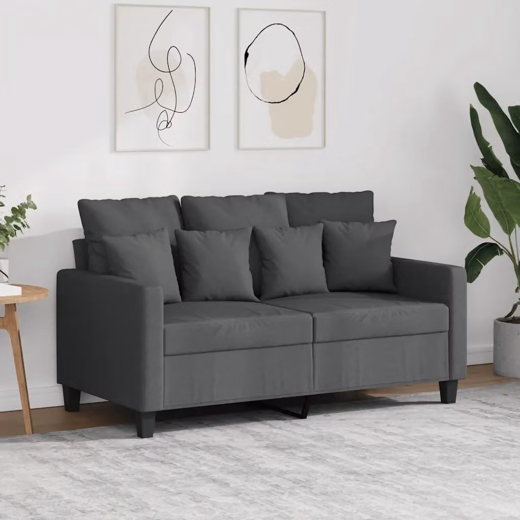 Divano moderno da soggiorno in tessuto grigio con struttura in metallo e cuscini inclusi L: 138 cm, P: 77 cm, H: 80 cm – 2
