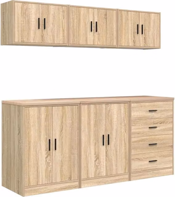 Set di 6 armadietti da stoccaggio per garage 60 x 51 x 85 cm solido versatile in legno ingegnerizzato rovere sonoma 02_0055819