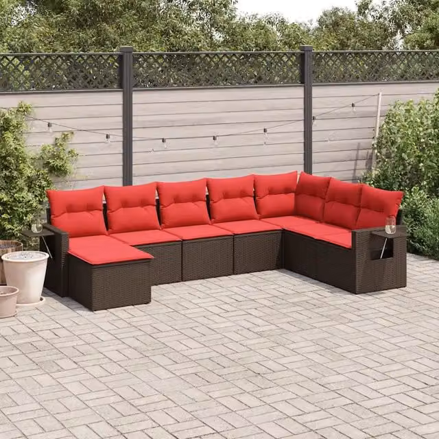 Set Divani da Giardino 8 pz con Cuscini Marrone in Polyrattan 3220563
