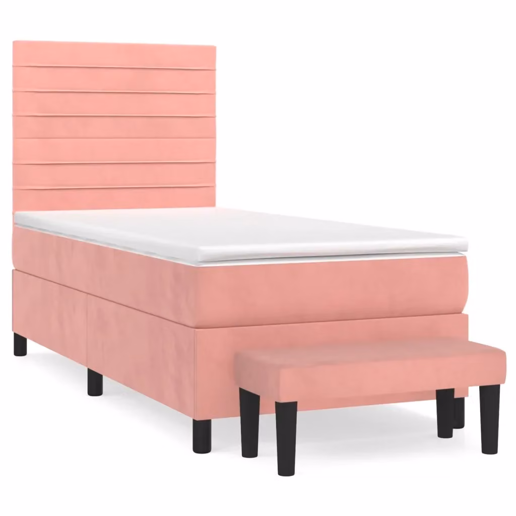 vidaXL Giroletto a Molle con Materasso Ibrido in Velluto Rosa e Bianco, L/P: 90 x 200 cm – 2
