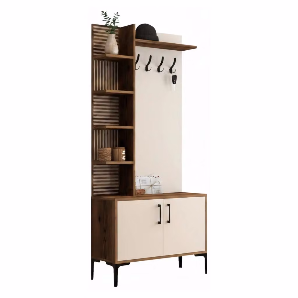 DMORA Loredana Mobile da Ingresso Moderno con Ripiani e Ante a Battente, Marrone e Bianco, L: 90 cm, P: 35 cm, H: 200 cm – 2