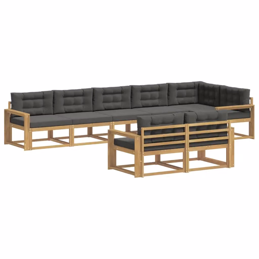 Set di divani da esterno a L vidaXL in legno di acacia con cuscini, Bianco e Antracite – 2