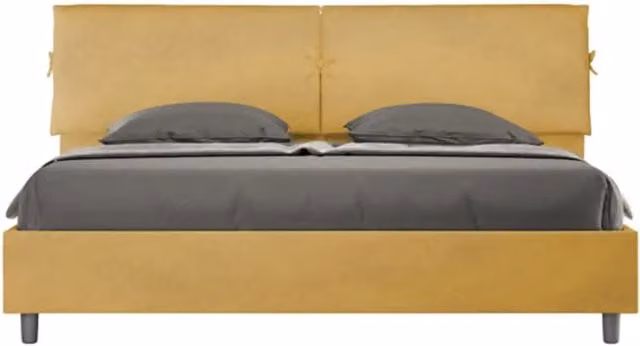 Letto matrimoniale king size Mados con rete imbottita in microfibra colore ocra L: 180 cm, P: 210 cm