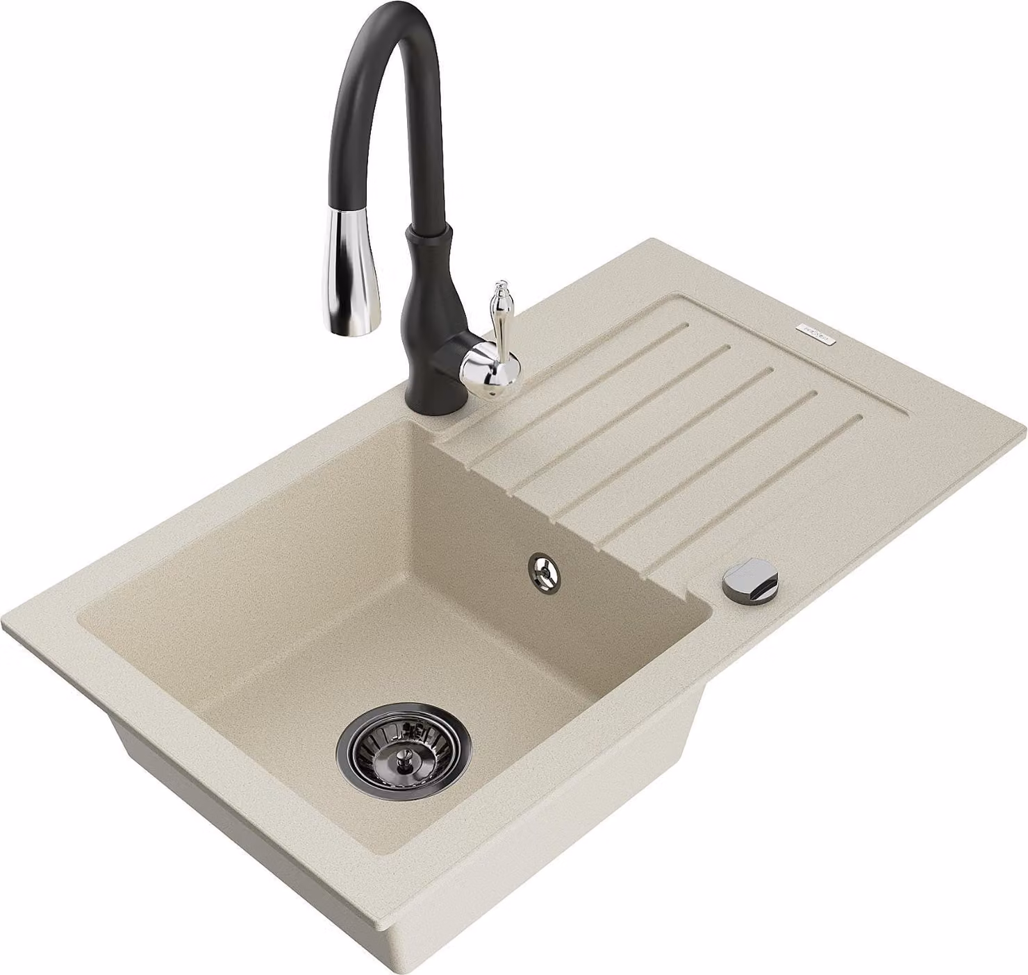 Mexen Pablo lavello in granito a 1 vasca con scolapiatti e rubinetto da cucina Savita, beige - 6510-69-672601-70