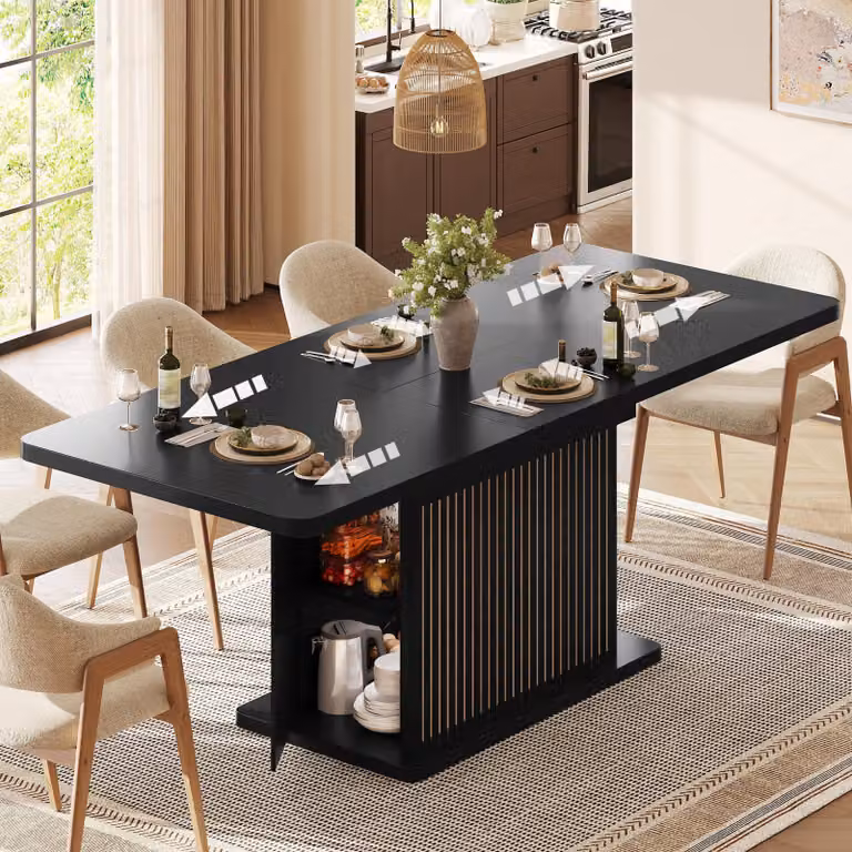Tavolo allungabile Flieks, dimensioni 120/160x80x76 cm, tavolo da cucina con spazio contenitivo nascosto, tavolo da pranzo/tavolo bar, colore nero