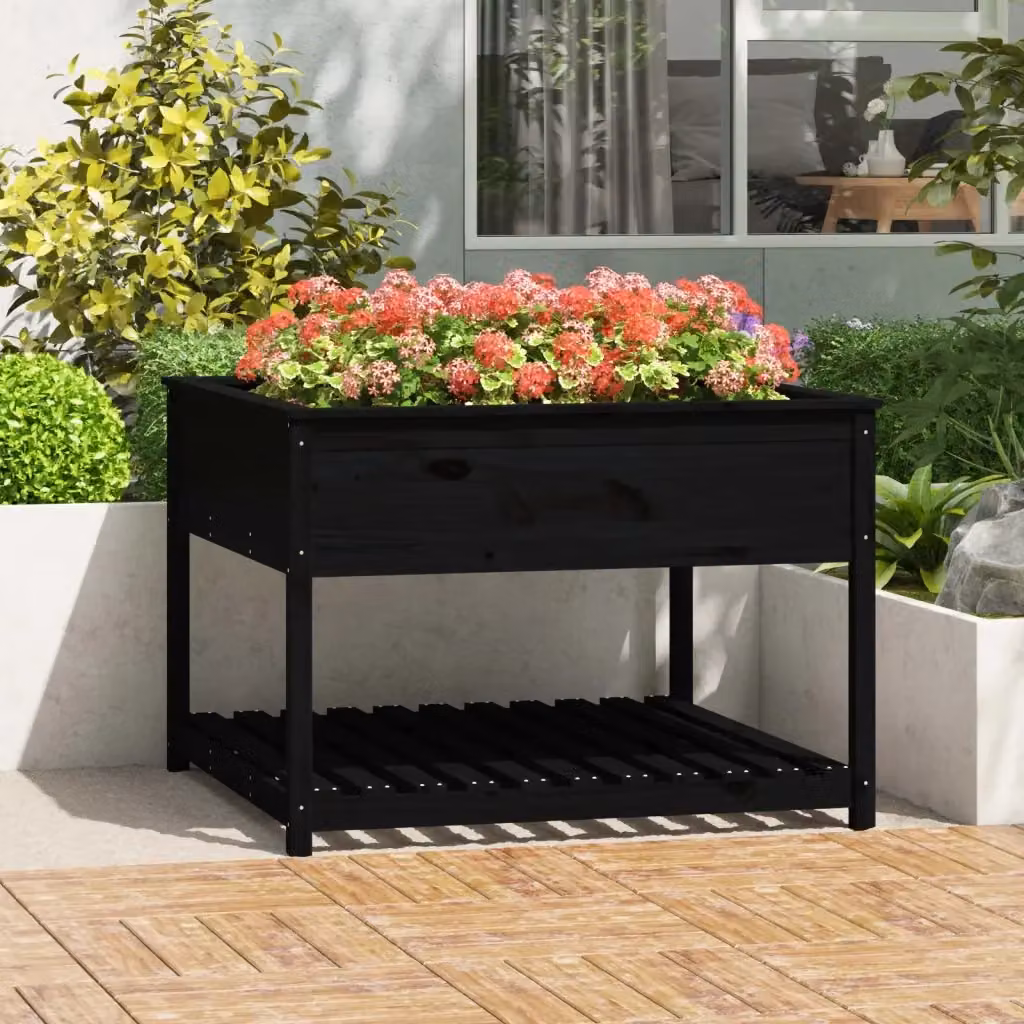 Fioriera con mensola DESIGN IN in legno massello di pino nera L: 111,5 cm, P: 111,5 cm, H: 81 cm – 2