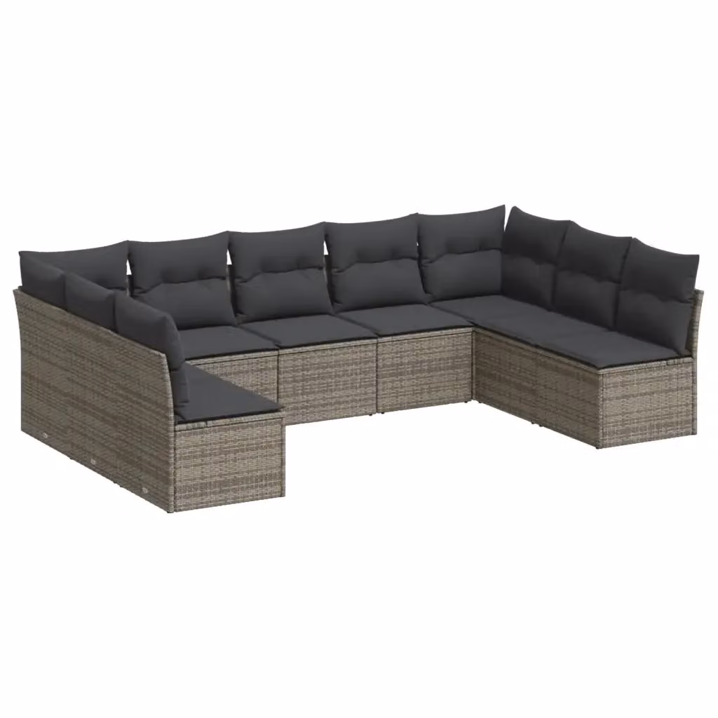 vidaXL Set Divano da Giardino a L 9 pz in Polyrattan Grigio con Cuscini – 2