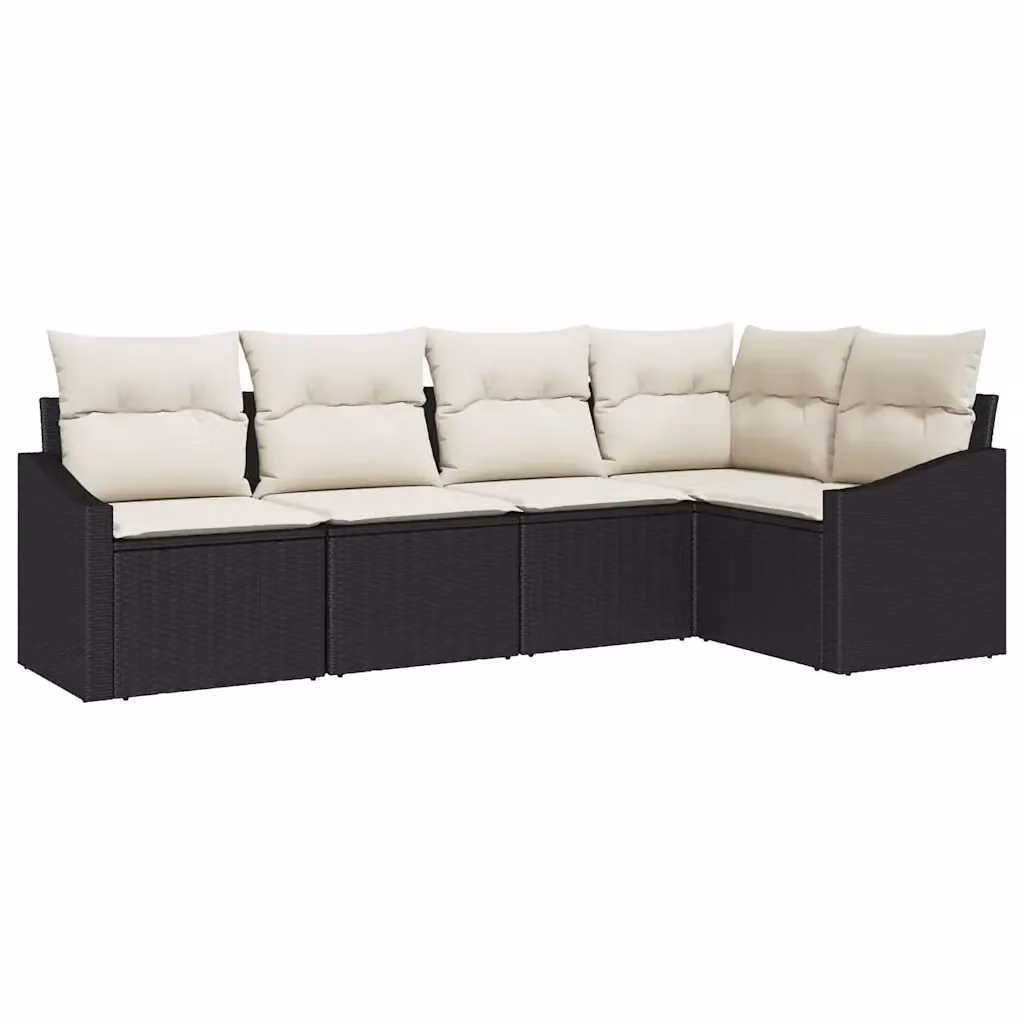 Set Divano da Giardino vidaXL a Forma di L in Polyrattan con Cuscini, Nero e Bianco – 2