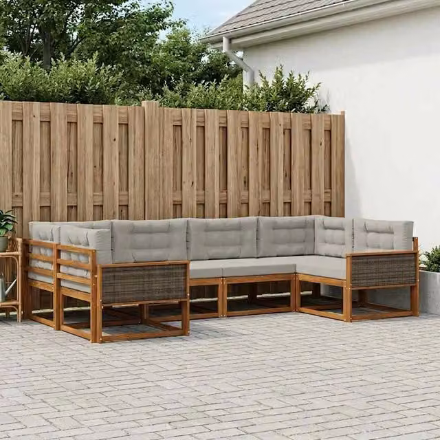 Set di divani da esterno 6 pz Naturale e Grigio Chiaro 3382839