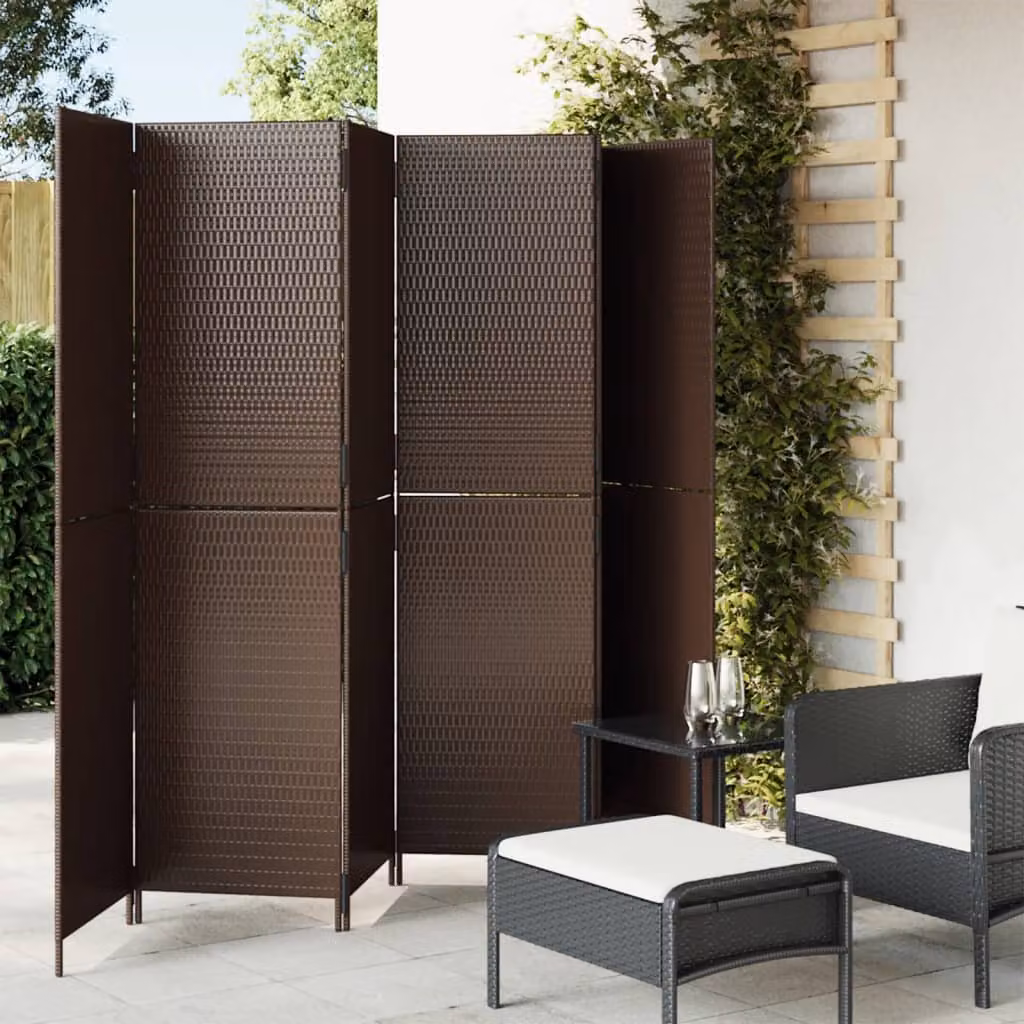 Divisorio per ambienti vidaXL a 6 pannelli in polyrattan marrone con struttura in metallo