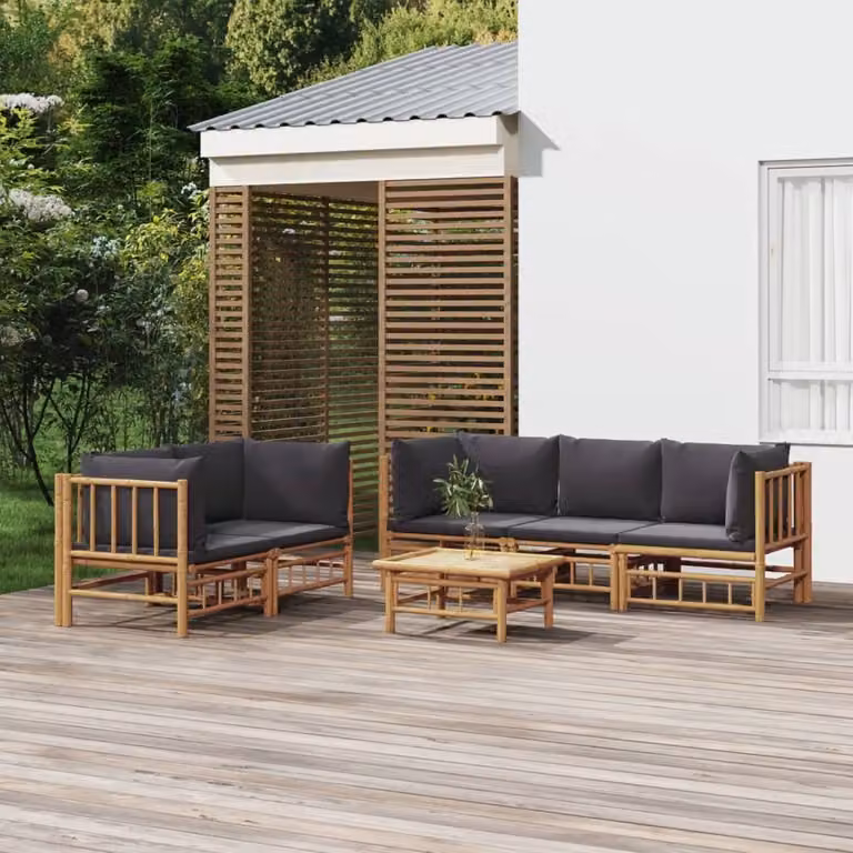 Maison Exclusive - Set da giardino da 6 pezzi con cuscini in bambù grigio scuro