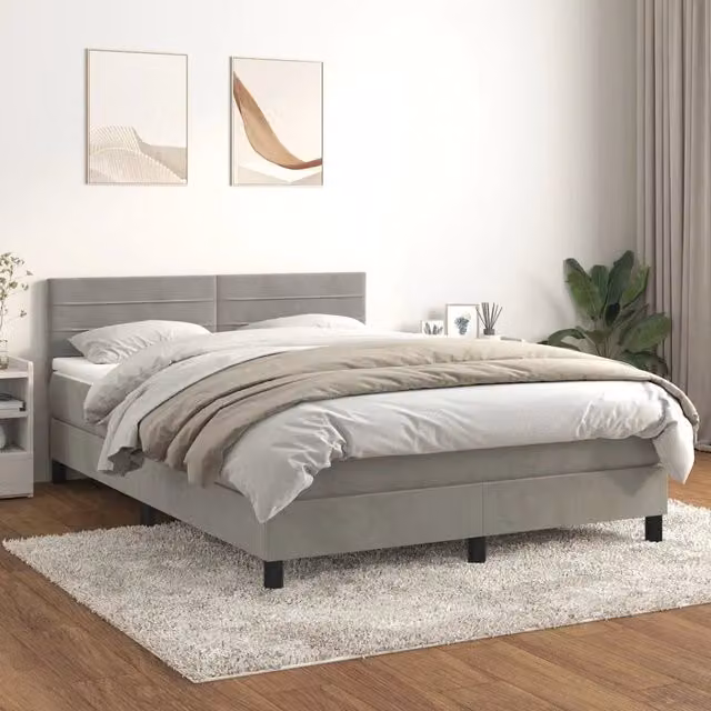 Letto Ibrido con Giroletto a Molle e Materasso vidaXL in Velluto Grigio e Bianco L/P/H: 193 x 144 x 88 cm