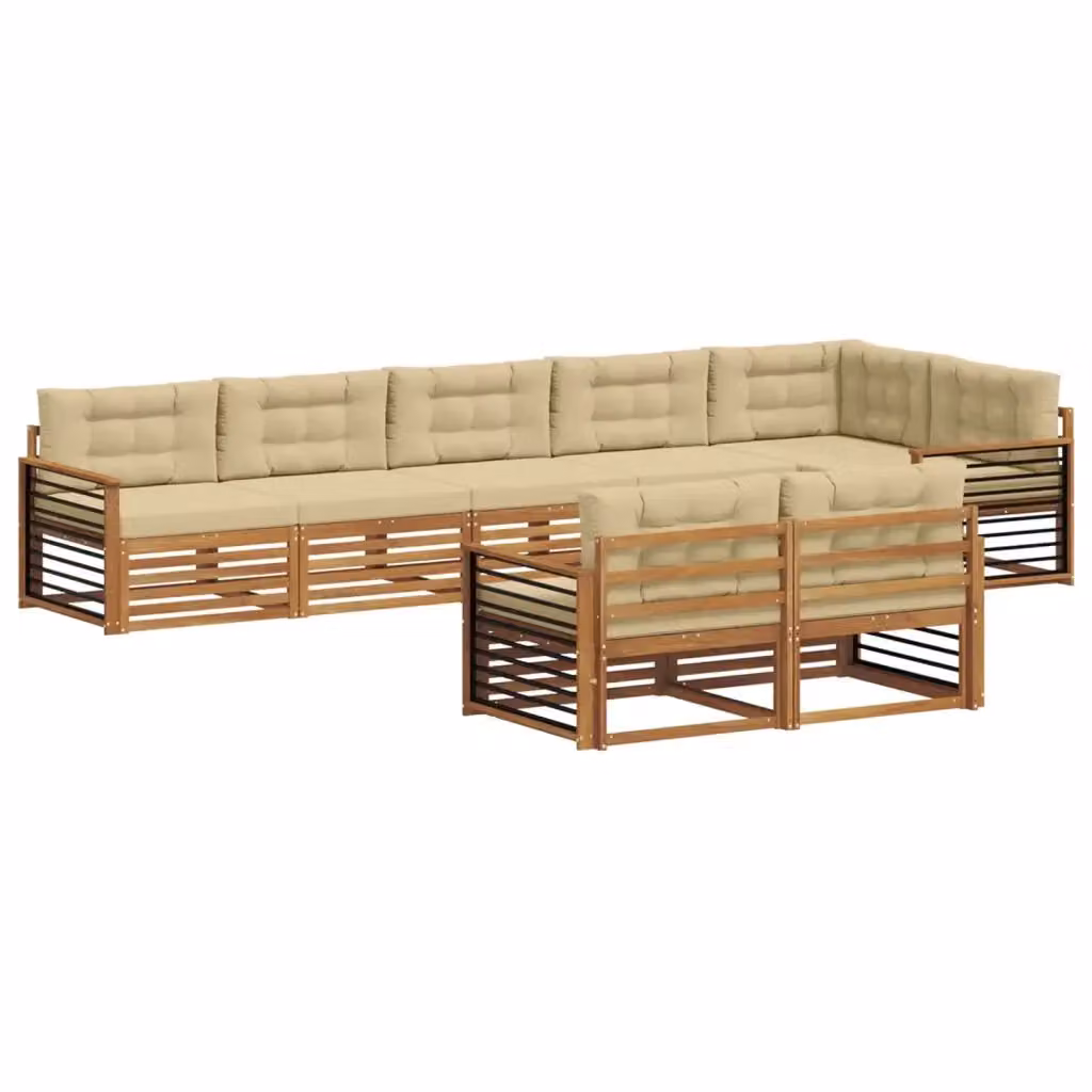 Set di divani da esterno a L vidaXL in legno di acacia con cuscini, Beige e Marrone – 2