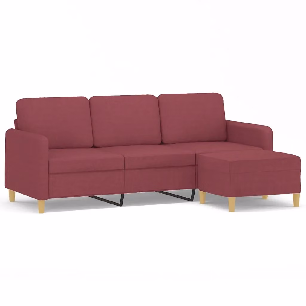 Divano a 3 posti con poggiapiedi vidaXL in tessuto rosso con struttura in metallo e MDF L: 198 cm, P: 80 cm, H: 77 cm – 2