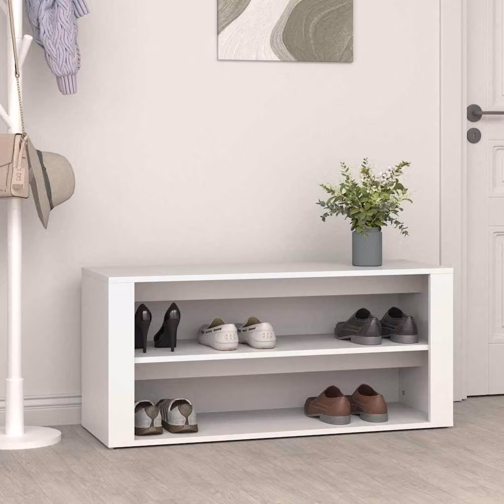 Scarpiera bianca vidaXL in legno e MDF con ripiani piatti per ingresso, L: 100 cm, P: 35 cm, H: 45 cm