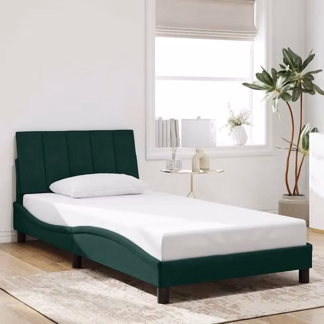 Giroletto Hanko vidaXL in Velluto Verde con Cassetti e Listelli in Legno, L/P/H: 100 x 200 cm – 1
