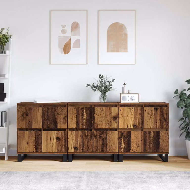 vidaXL Credenza in 3 pezzi in legno effetto vecchio marrone L: 60 cm, P: 35 cm, H: 70 cm