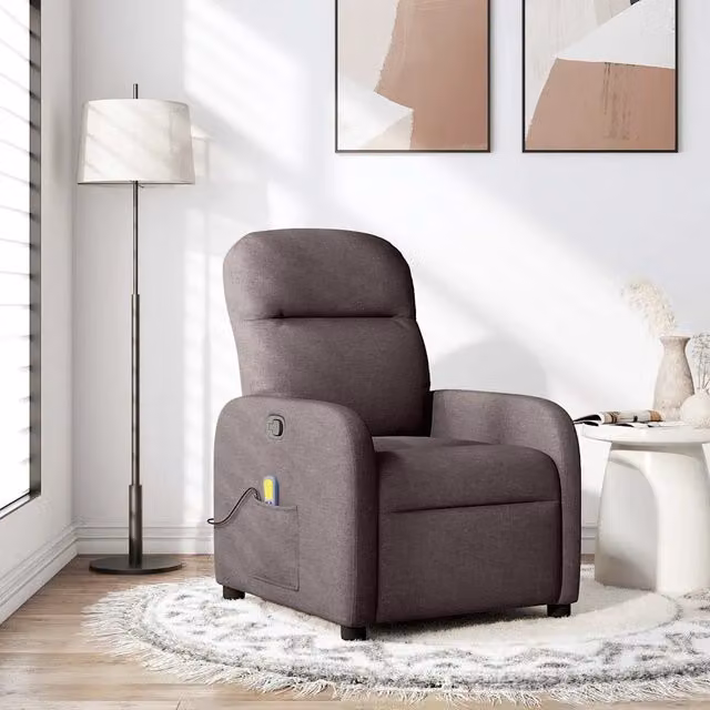 Poltrona Reclinabile Relax vidaXL in Tessuto con Braccioli, Marrone e Grigio