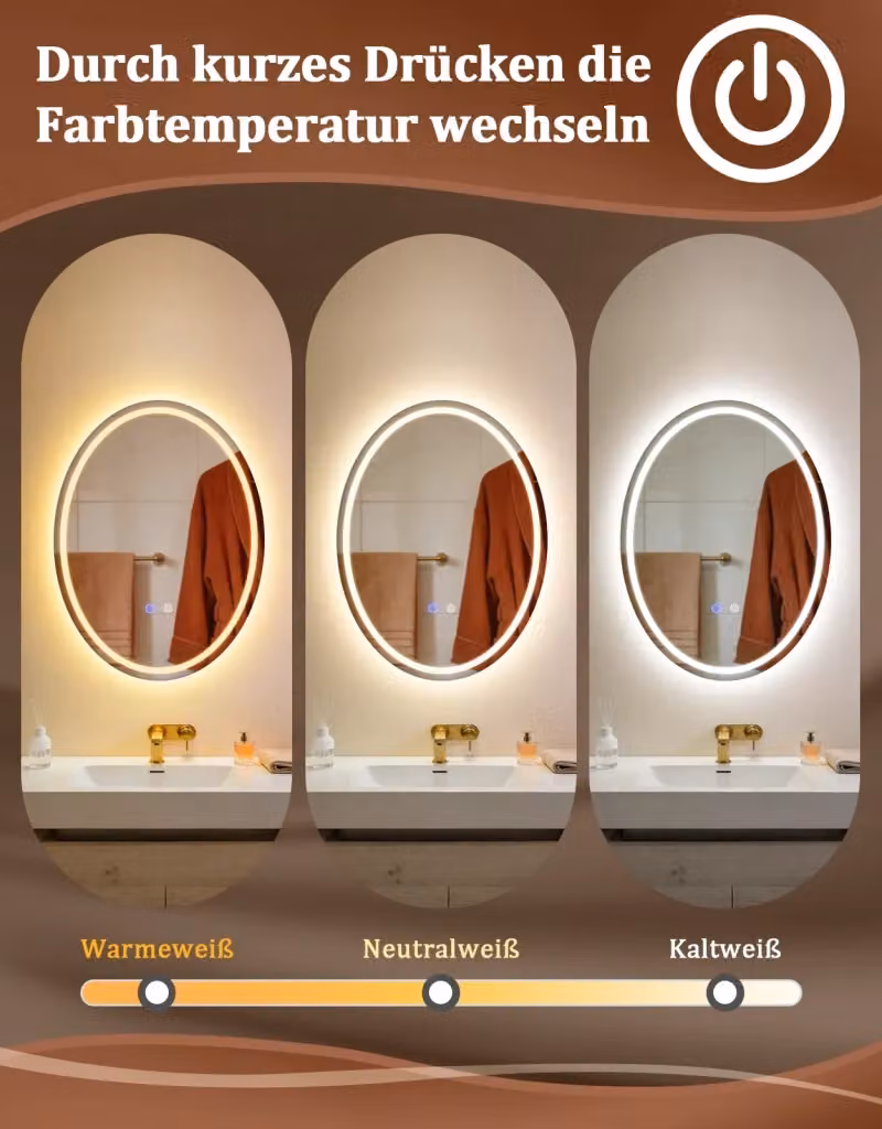 ZMH Specchio da bagno ovale con luce LED, touch e antiappannamento, L: 60 cm, H: 80 cm, colore bianco – 2
