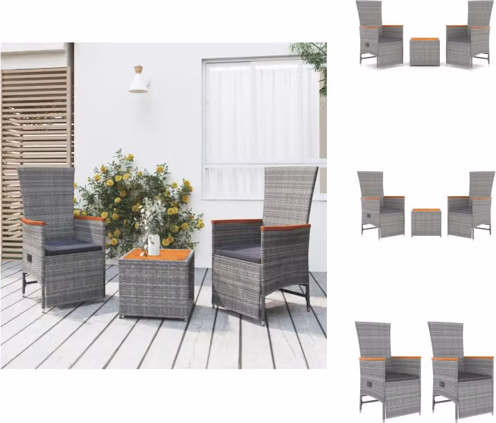 vidaXL Set 3 pezzi da giardino in poly rattan grigio e legno massiccio di acacia - Set di mobili da giardino