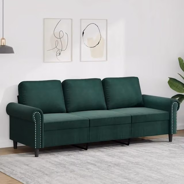 Divano a 3 Posti-Sofa 3 Posti Verde Scuro 180 cm in Velluto 559350