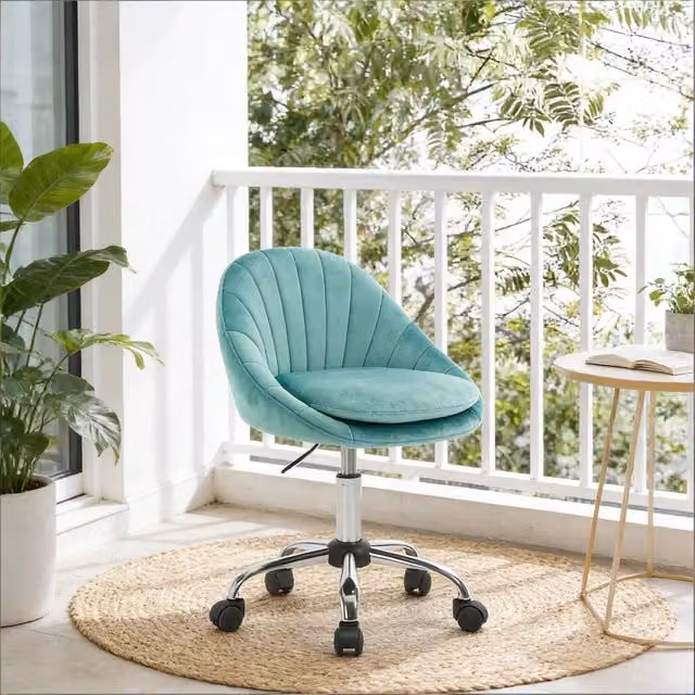 Sedia da ufficio ergonomica girevole REDOM in velluto turchese e metallo, regolabile in altezza, L: 52 cm, P: 52 cm, H: 72-82 cm