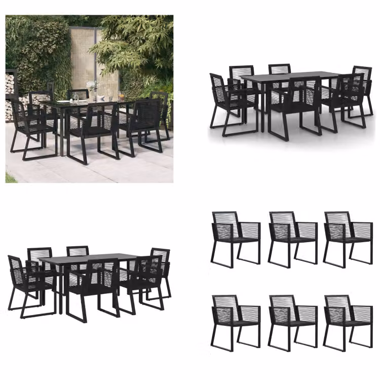 vidaXL set da pranzo da giardino 7 pezzi in rattan PVC nero - set da pranzo da giardino - set da pranzo da giardino - set di mobili da giardino