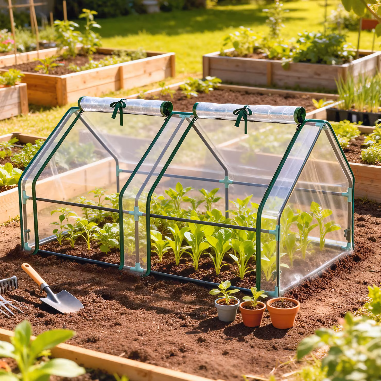 Serra Outsunny con finestra a cerniera in acciaio e teli resistenti all'inverno, Trasparente, L: 180 cm, P: 90 cm, H: 90 cm – 2