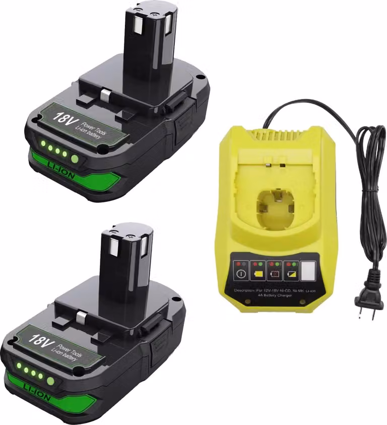 Set batterie - 18 V Li-Ion - 3000 mAh - 2 batterie + 1 caricabatterie - Compatibile con P107 - Per utensili a batteria - Oro