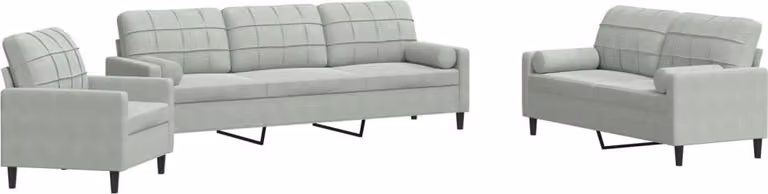Set di Divani 3 pz con Cuscini e Rinforzi Grigio Chiaro Velluto