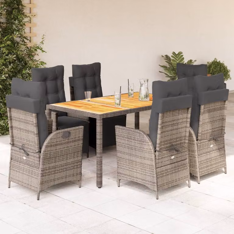 vidaXL Set da Pranzo da Giardino 7 pz in Legno di Acacia Oliato e Polyrattan Grigio