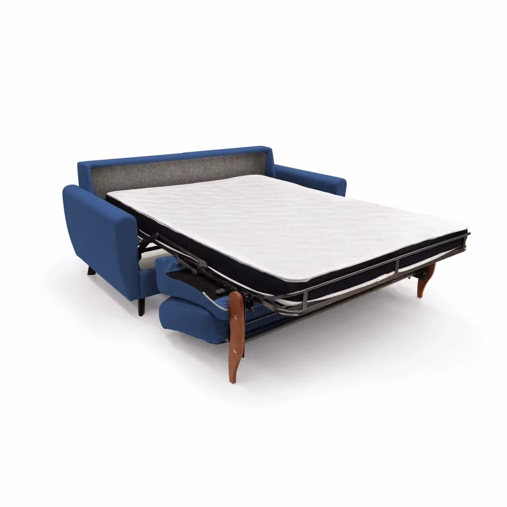 Divano letto matrimoniale Callisto Divani.Store in tessuto blu con copriletti rimovibili e stile scandinavo – 2