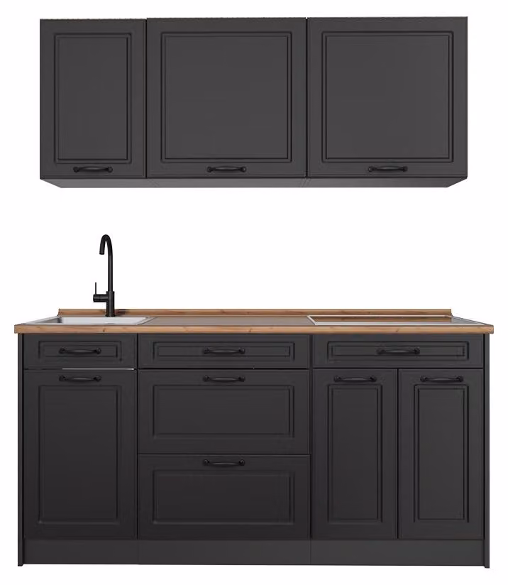 Cucina monoblocco Vicco R-Line Antracite country/Antracite 160 cm piano di lavoro Rovere dorato, Model 67683