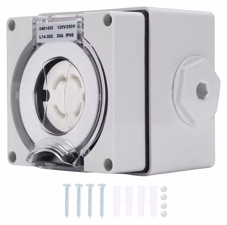 Scatola di ingresso corrente per generatore, 30 ampere, NEMA L14-30C, IP66, presa Twist-Lock