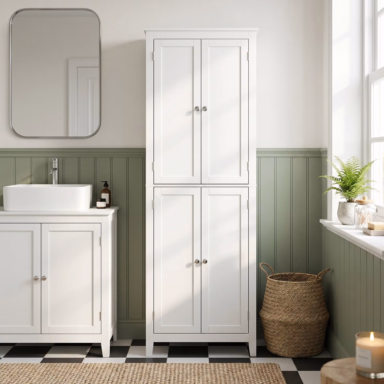 Mobiletto da bagno alto HOMCOM bianco con ripiani regolabili e ante a battente, Altezza: 170 cm – 2