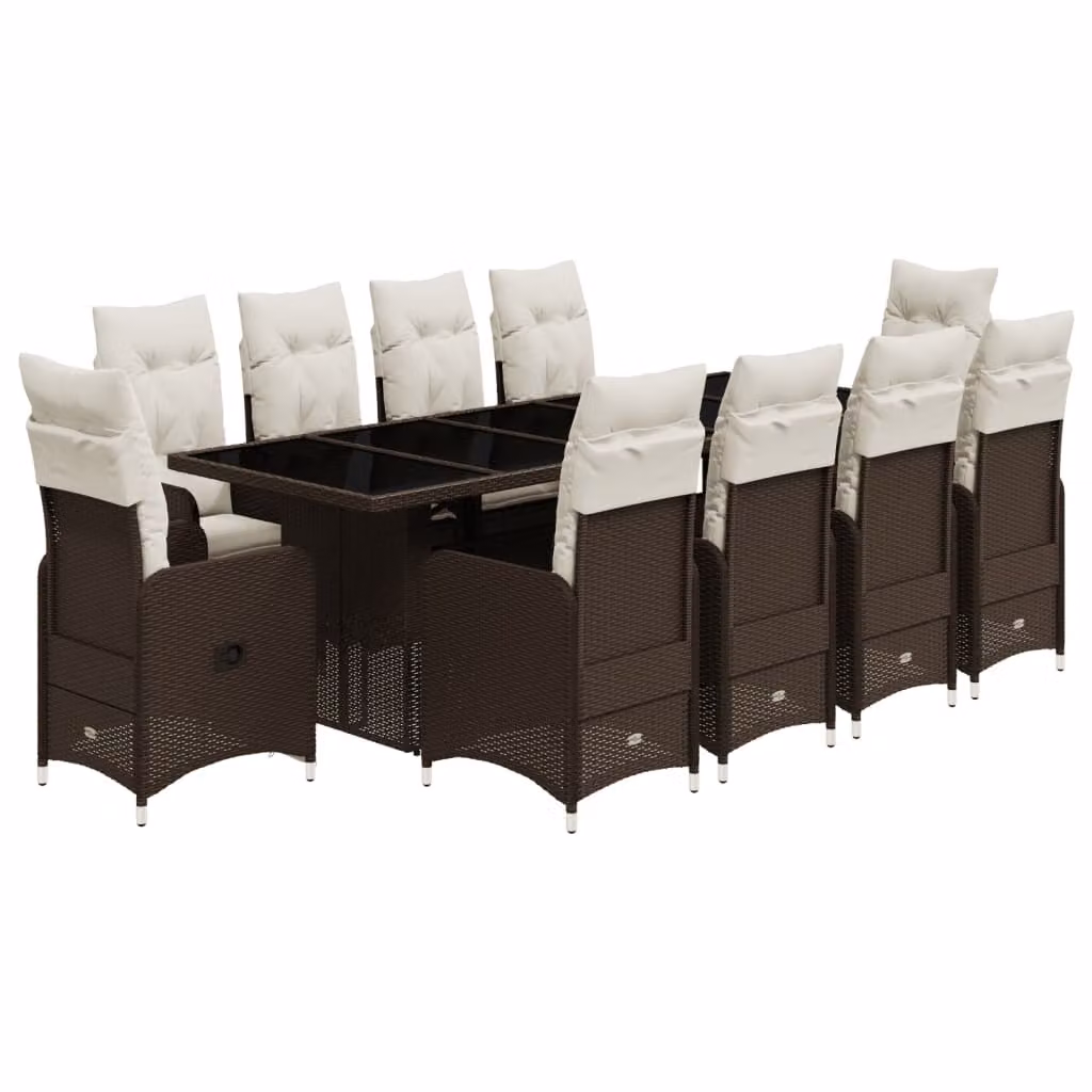 Set Bistrò da Giardino 11 pz con Cuscini in Polyrattan Marrone