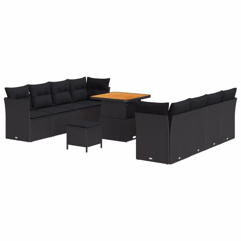 Set Divano da Giardino vidaXL 11 Pezzi Nero con Cuscini e Struttura in Acciaio Verniciato a Polvere – 2