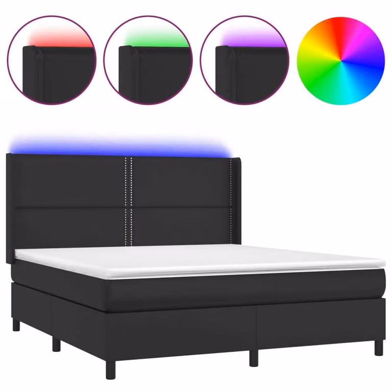Giroletto a Molle con Materasso e LED Nero 180x200cm Pelle finta
