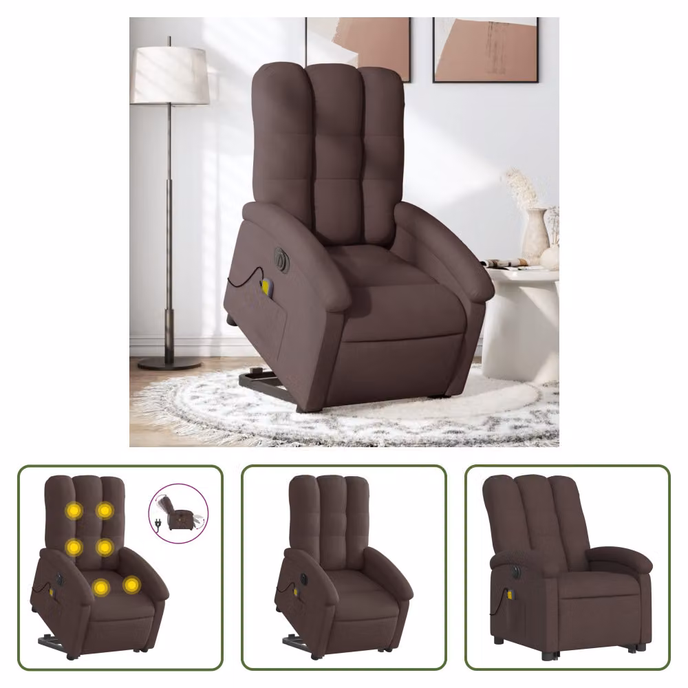 The Living Store Poltrona massaggiante elettrica con supporto in piedi Tessuto marrone scuro