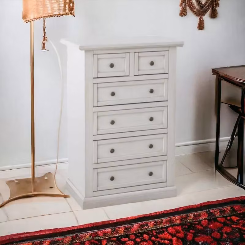 Cassettiera con 6 cassetti in legno stile shabby chic bianco anticato Mobili 2G L: 62 cm, P: 37 cm, H: 93 cm – 2