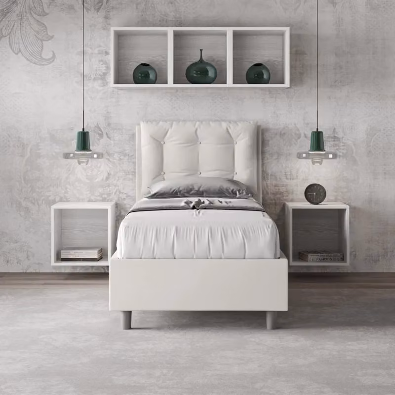 Letto singolo imbottito Annalisa Ityhome con contenitore in similpelle bianco L/P/H: 222 x 110 x 95 cm – 2