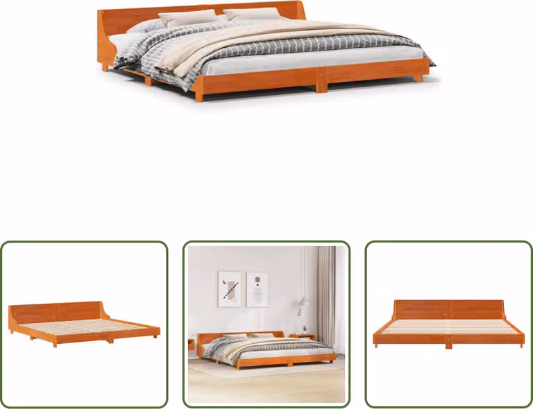 The Living Store letto in legno massiccio senza materasso cera marrone 200x200 legno di pino