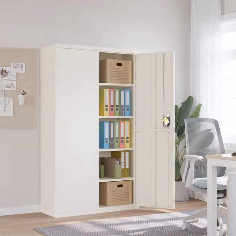 Armadio Classificatore vidaXL in Metallo Bianco con Ante a Battente e Serratura L: 105 cm, P: 40 cm, H: 180 cm