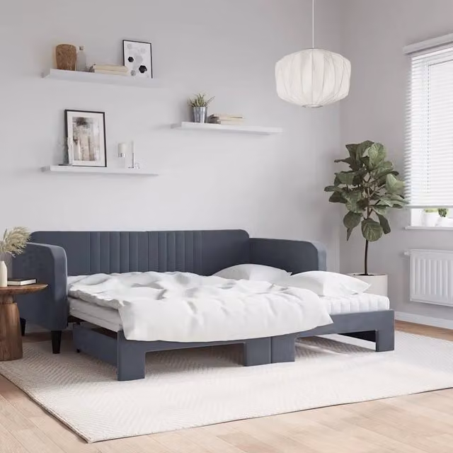 Divano Letto Estraibile vidaXL in Velluto Grigio con Cassetto per Soggiorno e Camera da Letto L/P/H: 213 x 90 x 75 cm – 1